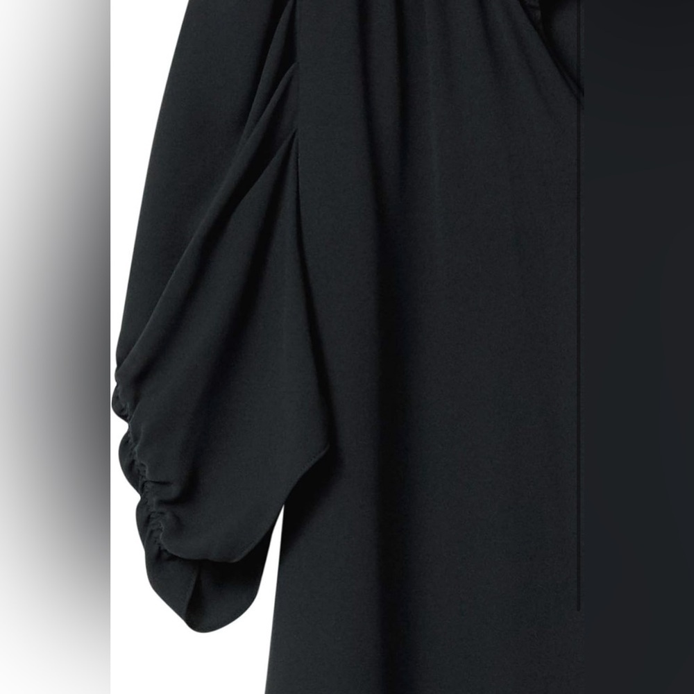 Lark & Ro Women's Georgette Half Sleeve Ruffle Neck Woven Blouse Black Size M - Picture 5 of 9